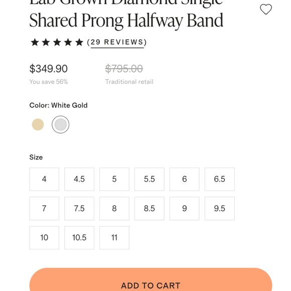 Quince lab grown diamond shared prong halfway band size 6, white gold - Picture 4 of 13